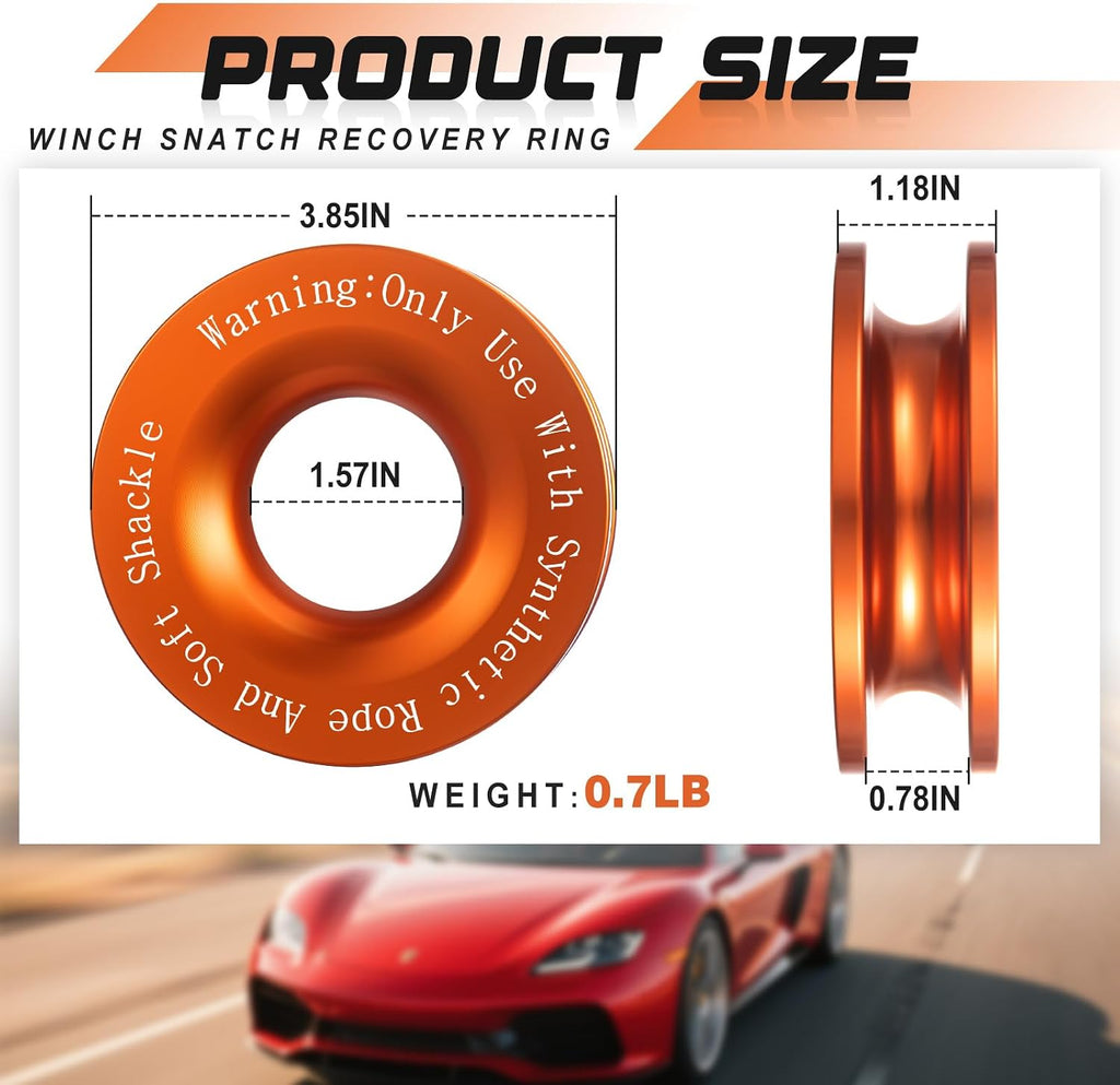 2 Pcs Winch Snatch Recovery Ring Block Pulley 66, 000 Lbs Compatible for SUV UTV ATV Off-Road Vehicle and Truck Pulley Towing Ring for Synthetic Rope and Soft Shackle (Orange)