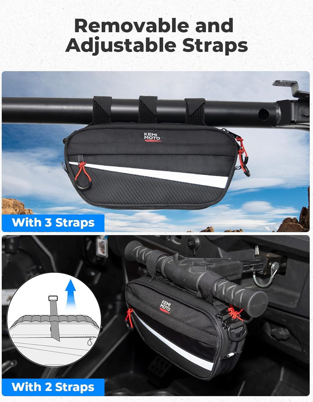 KEMIMOTO UTV Roll Cage Storage Bag, Grab Handle Storage Bag | Universal Fit, 1680D, 11" x 5" Side by Side Storage Accessories, Compatible with UTV, ATV, Golf Cart, Bike, Off-road Vehicle