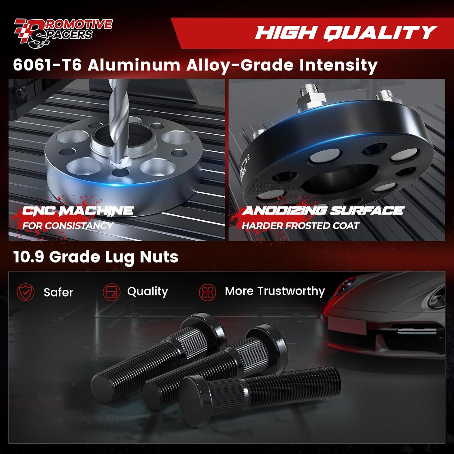 25mm (1") 5x114.3 Wheel Spacers 66.1mm M12x1.25 Studs 2PCS Black Hubcentric | 6061-T6 Forged, Class 10.9 Studs, Anodized, For Infiniti G37 M35 Q60 & Nissan 350Z 370Z 240SX 300ZX Murano Maxima Sentra