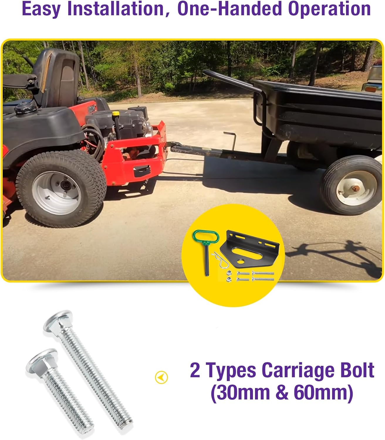 Zero Turn Trailer Hitch With Hitch Pin, 1/4"(6mm) Thick Heavy Duty Steel Universal Lawn Mower Towing Hitch Kit With Pin, Versatile Chain Slot Rugged Hitch Included Carriage Bolt & R Clip Black & Green