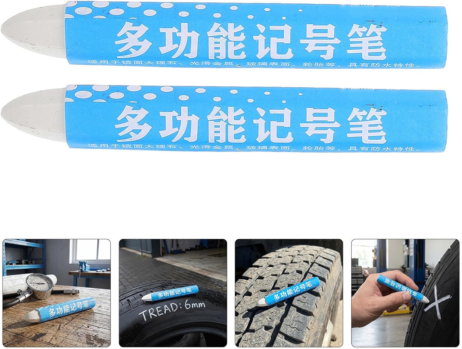 HANABASS 8pcs White Tire Marker Crayon Set Water and Grease Resistant for Tire Shops and Construction Applications for Leather and Fabric Surfaces