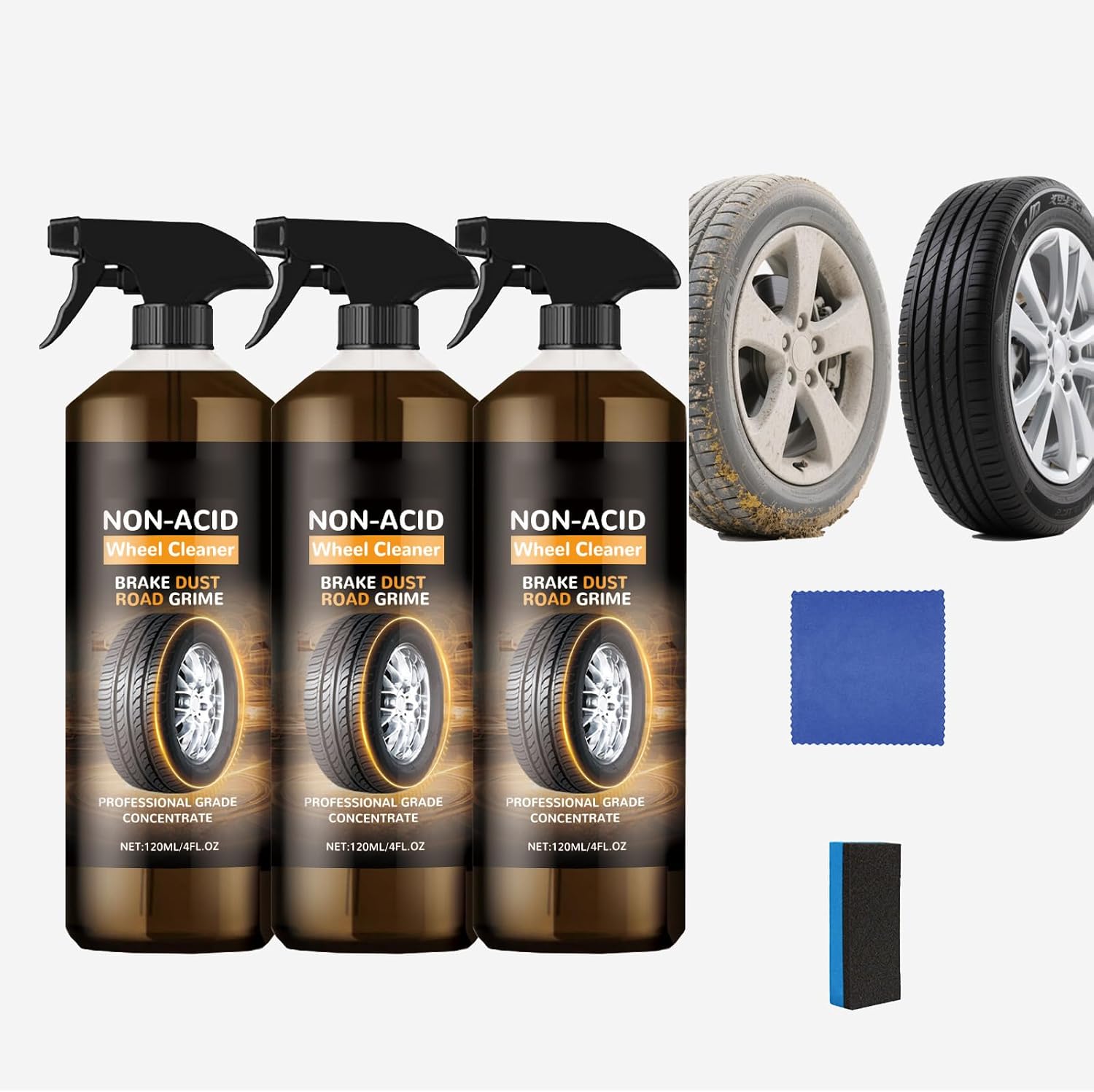 Wheel Cleaner, Cleaner Spray, Reduce Erosion, Wheel Maintenance Cleaner, Renovation, Remove Dirt, Dust, Oil Stains, Etc, on The Tire Surfaceprevents Aging and Cracking (3PCS)