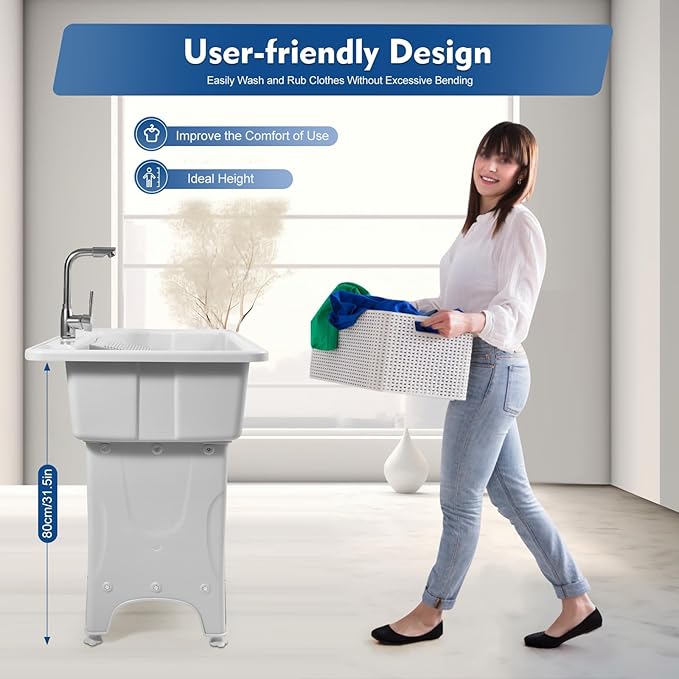 Freestanding Utility Sink Plastic Laundry Tub Spacious Sink - Image 4