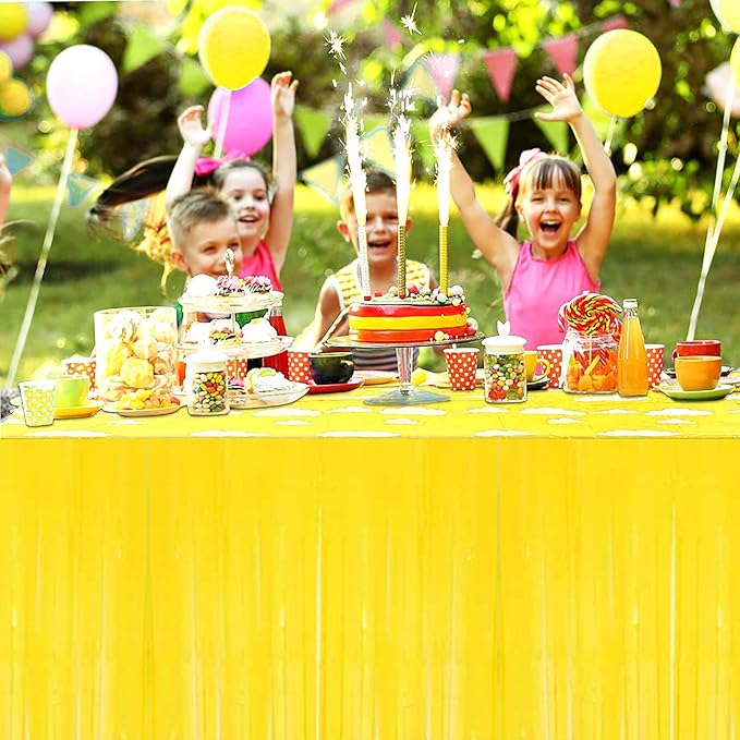 4 Pack 29x108 Inch Metallic Foil Fringe Tinsel Table Skirts for Rectangle Tab...