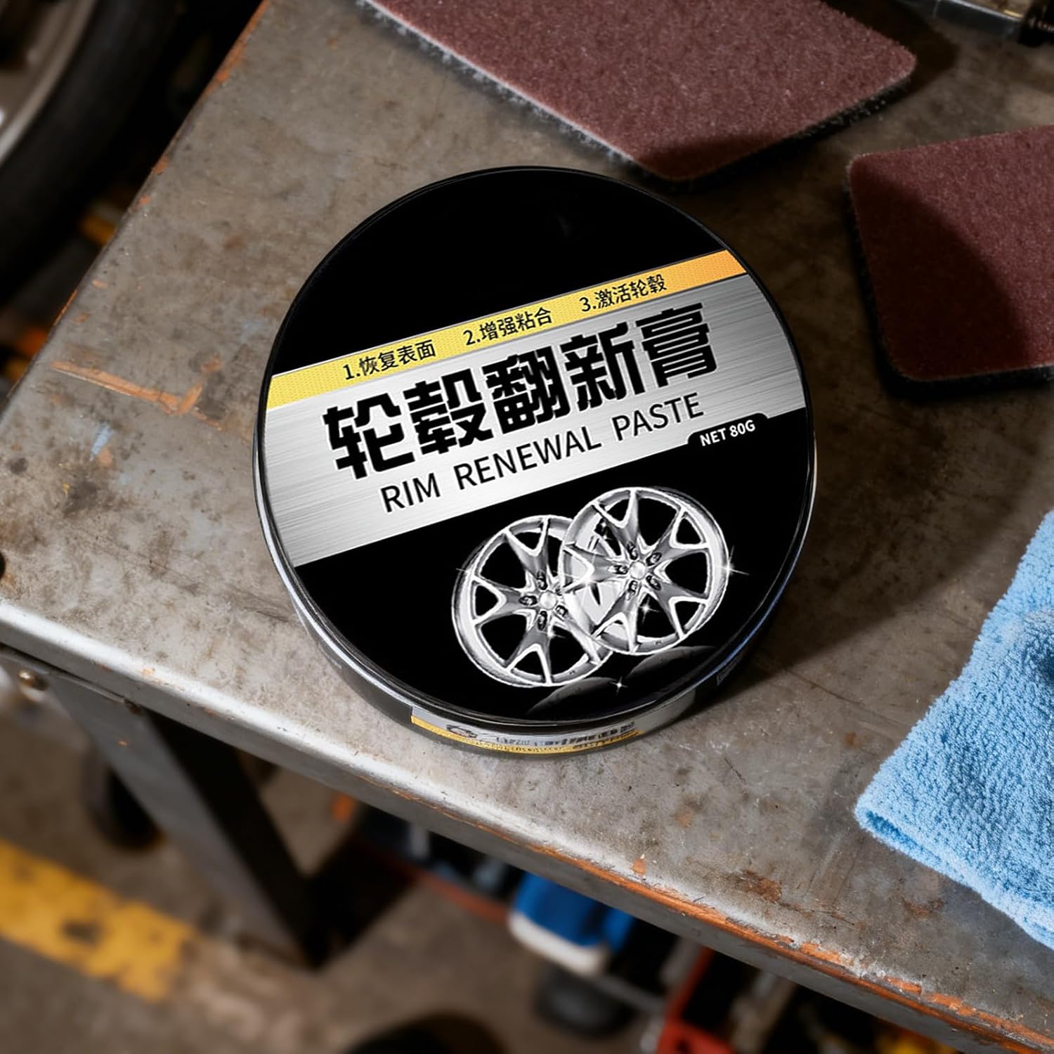 Tire Rim Cleaner | 80g Repair Polish | Rim Renewal Paste - for Car Truck Rv Motorcycle Vehicles Auto Detailing Workshop Garage Aluminum Chrome Stainless Steel Restores Shine All Metals