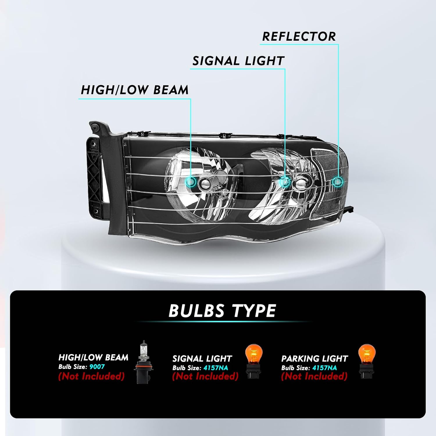 TUSDAR Headlight Assembly Fit for 02-05 Dodge Ram 1500 2500 3500 Pickup Replacement Halogen Headlamp Driver and Passenger Side Pair