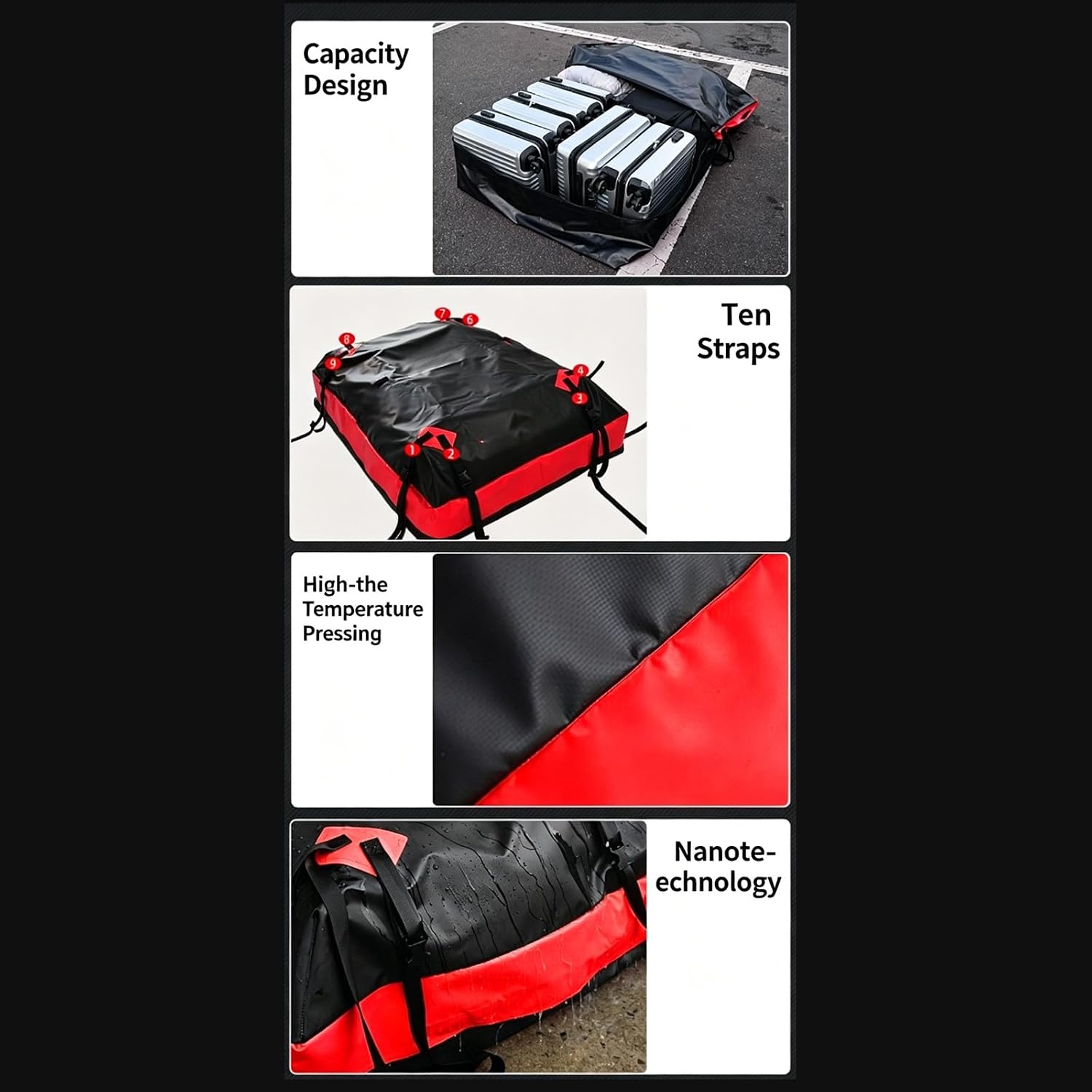 Extra Large Roof Top Luggage Bag for Vehicles 112x87x44cm Including Grip Pad and Secure Straps Camping Roof Storage