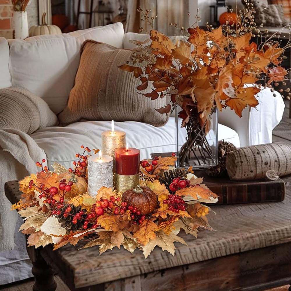 22" Artificial Fall Wreath for Front Door Autumn Harvest Wreath with Pum...