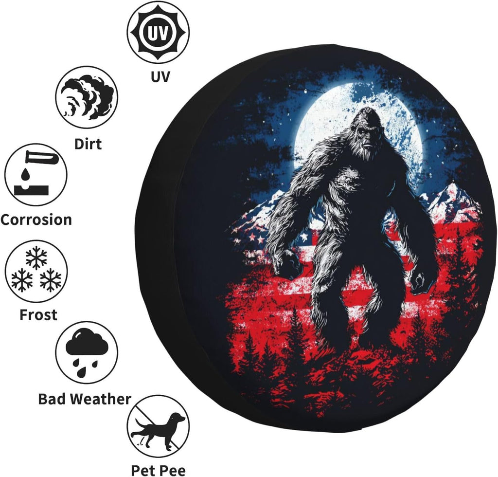 America Flag Bigfoot Spare Tire Cover Waterproof Wheel Cover 17 Inch Universal Fit for Jeep Trailer Rv SUV Truck Uv Protection Dustproof Tire Cover Outdoor Travel Camping Gift