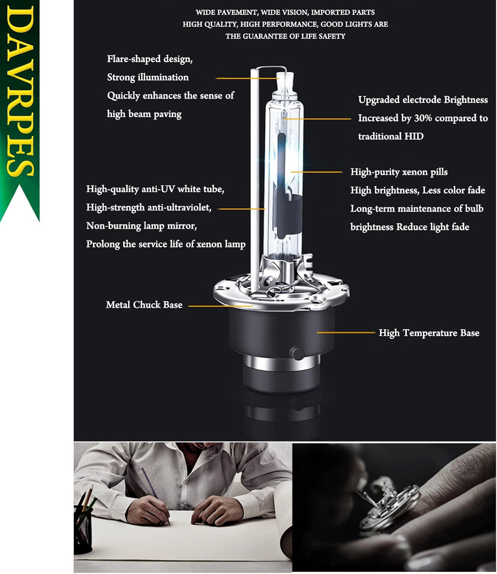 D2R 35W 6000K Cold White Xenon HID Headlight Bulbs Replacement for Low Beam High Beam 85126UB 66250 85126WX Waterproof Headlight Bulb -Pack of 2PCS