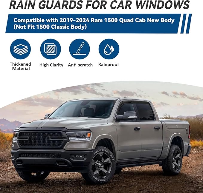 4pcs Front+Rear Smoke Tint Sun/Rain Guard Outside Mount Tape-On Vent Window - Image 2