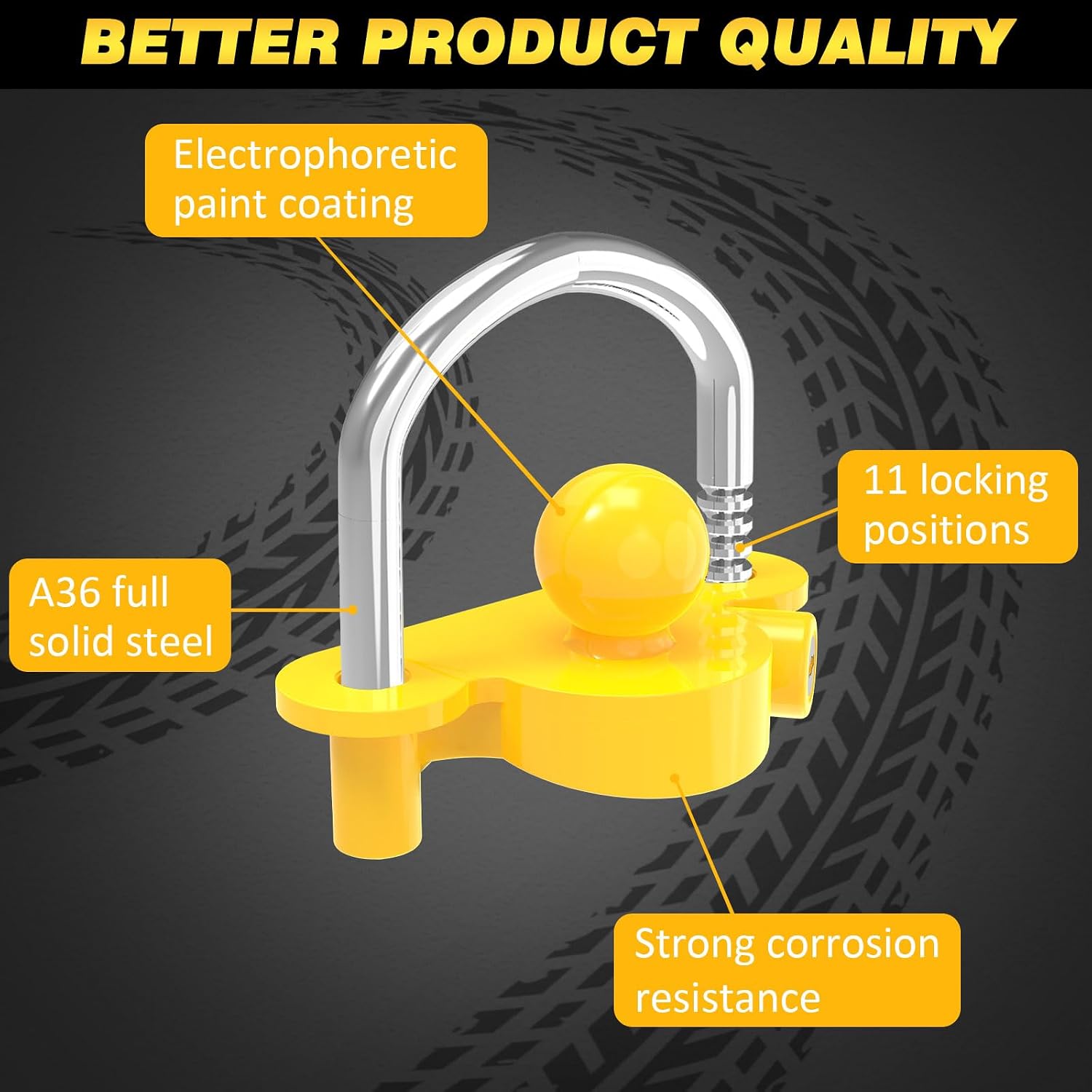 Funmit Trailer Lock Universal Coupler Ball Lock Fits 1-7/8", 2", and 2-5/16" Couplers, Boat Camper Accessories for Travel Trailers Adjustable Heavy-Duty Steel Hitch Lock Yellow