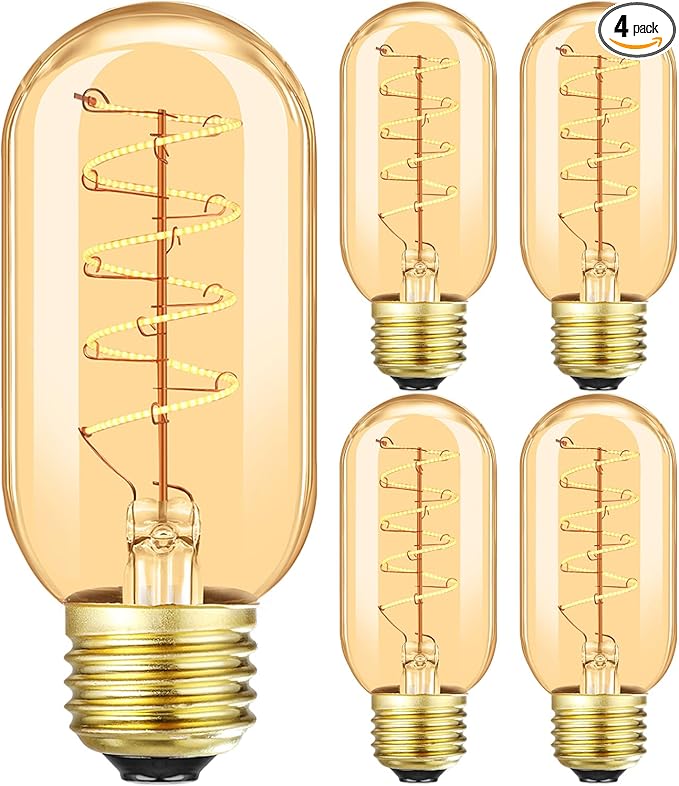 Vintage LED Spiral Filament Bulb T14, E26 Base, 4W Equivalent, 40W Warm White by LEOOLS