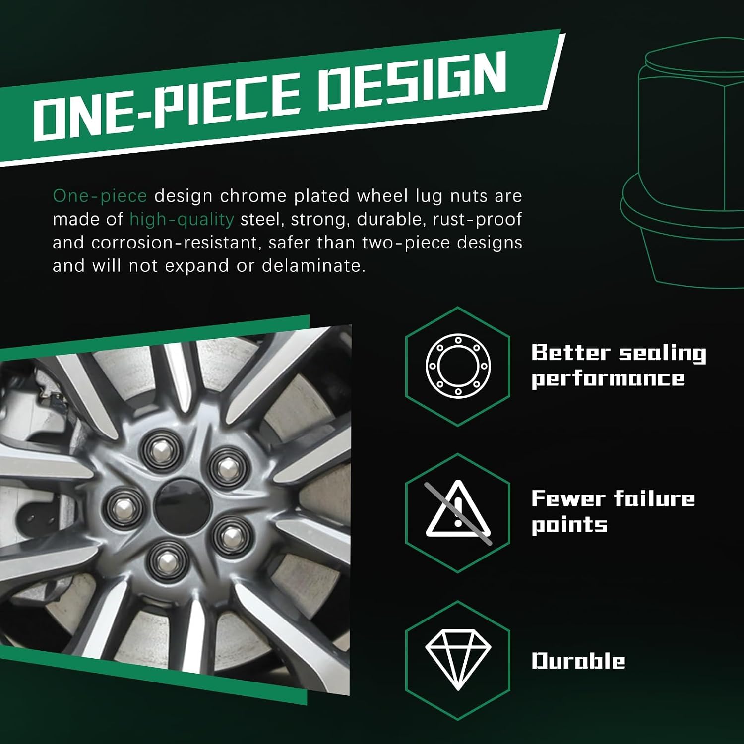M14*1.5 One-Piece Lug Nuts,20 pcs OEM Factory Style Chrome Wheel Nuts for 2015-2023 Ford Edge Mustang Explorer Fusion GT/Lincoln Aviator MKX MKZ 611-007 ACPZ-1012-D ACPZ-1012-M