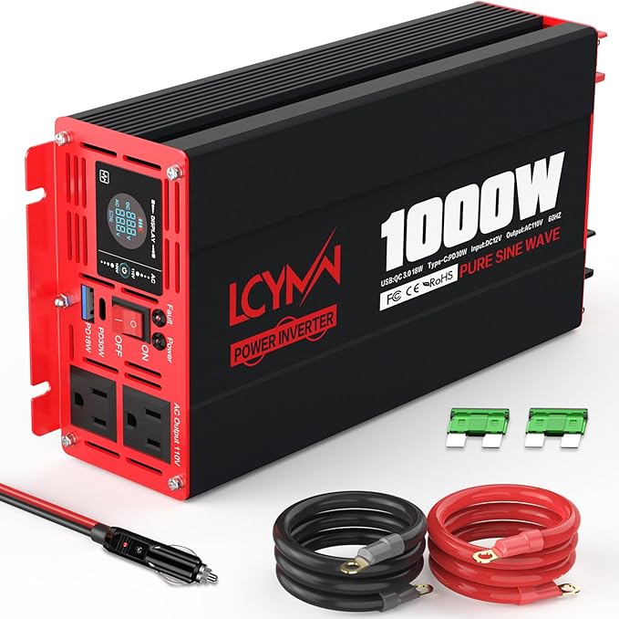 1000 Watts Pure Sine Wave Power Inverter 12V DC to 110V 120V AC Converter by LCYMW