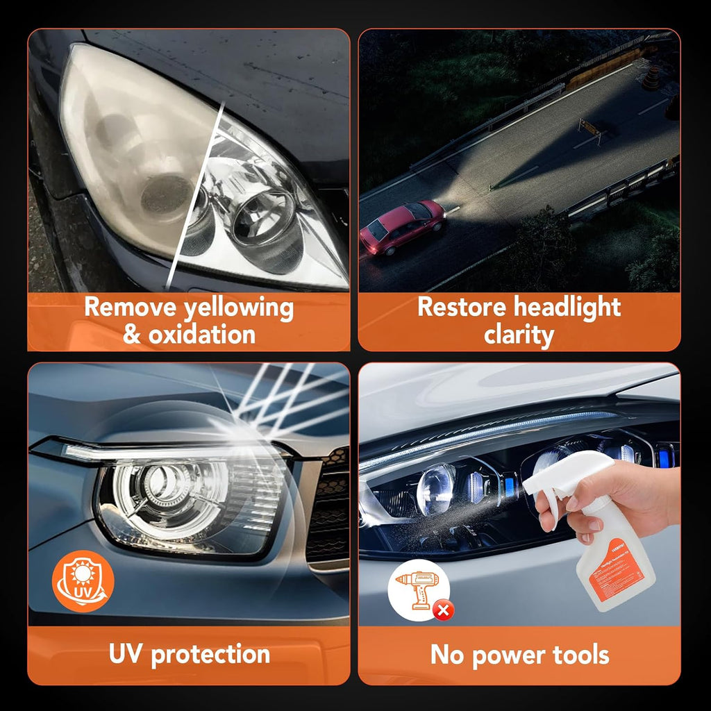 Headlight Restoration Kit Headlight Cleaner Head Light Cleaner Removing Yellowing Oxidized with Headlight Cleaner Coating Agent Sponge Towel (Scratches & Damages Cannot be Repaired)