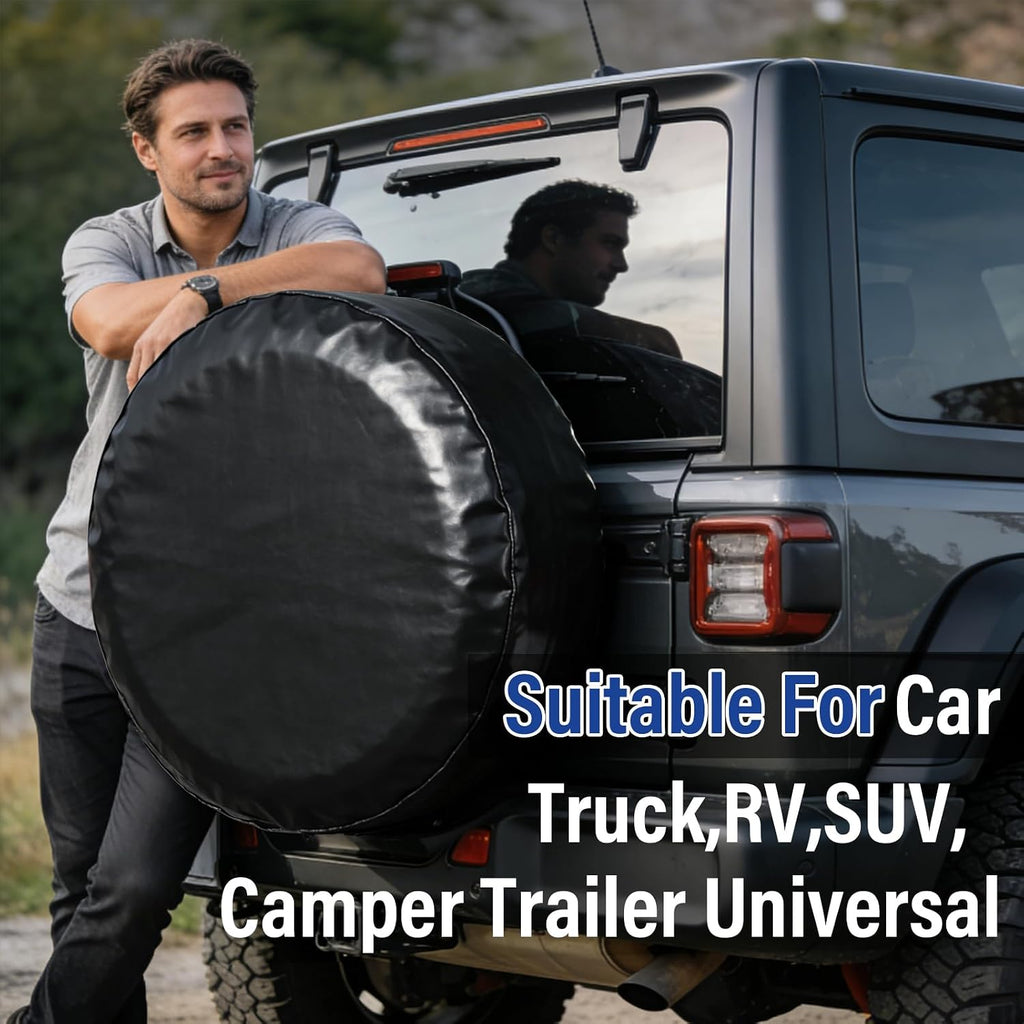 Spare Tire Cover,Waterproof Dust-Proof PVC Leather Tire Covers for Car,Truck,RV,SUV,Camper Trailer Universal,Tough Tire Wheel Soft Cover, Black(for Overall Wheel Diameter 27-29 inch)