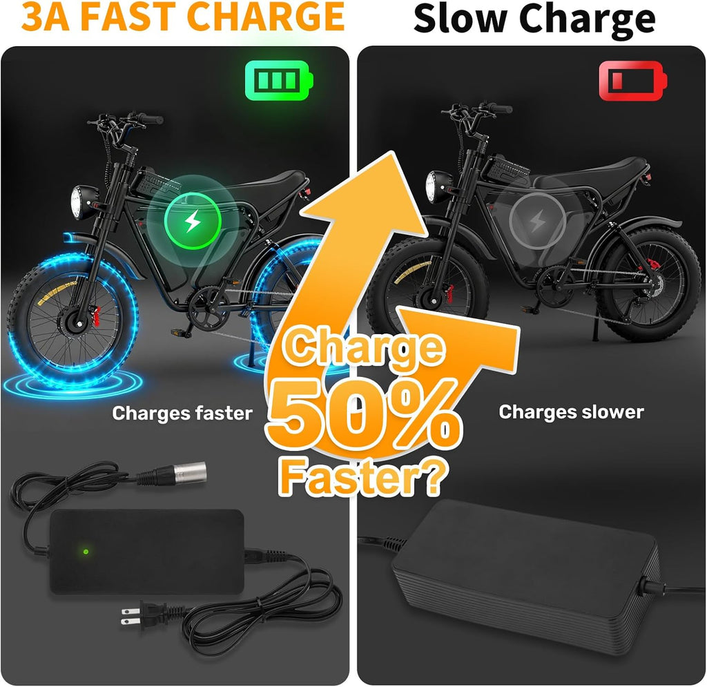 UL Certified Upgraded Fast Charging 3-Pin 48V 3A Battery Charger for Q20 Ridstar & YVY E-Bike, Battery Power Adapter, Waterproof & Moisture-Proof & Protection Against Overcurrent Charger Part