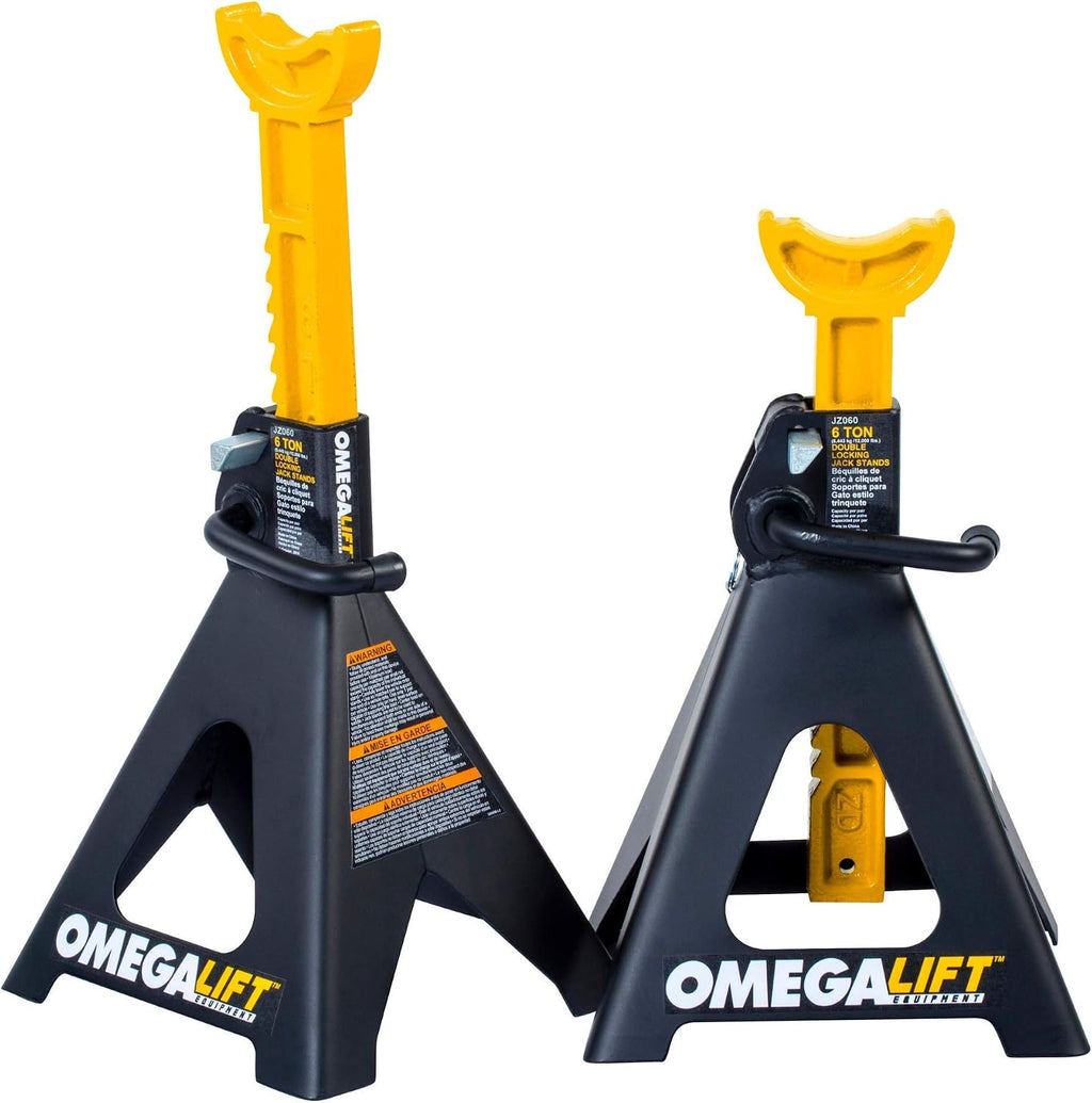 Heavy Duty 6 Ton Jack Stands Pair - Double Locking Pins - Handle Lock and Mobility Pin for Auto Repair Shop with Extra Safety (JZ060)