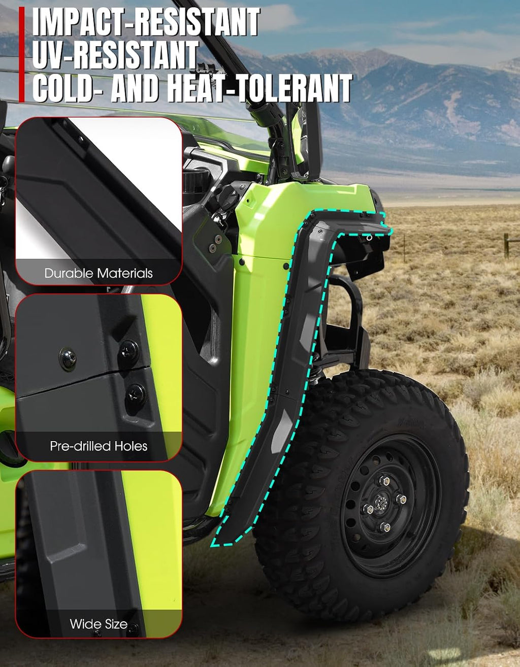 A & UTV PRO Front Fender Flares for Honda Pioneer 520 2021-2025, Compatible with Pioneer 500 2015-2023, Combined Mud Guards Mud Flaps Accessories, Easy Installation, Full Protection (Front Pair)