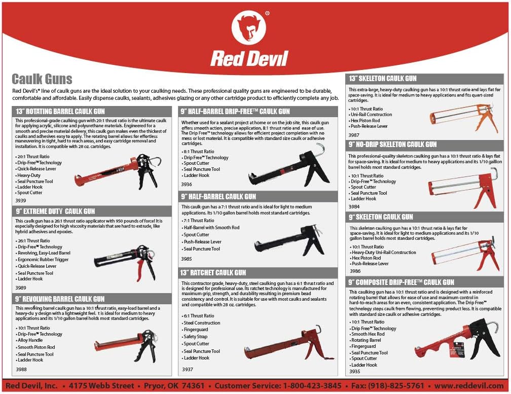 red devil 3989 9" extreme duty caulk gun, close-up detail