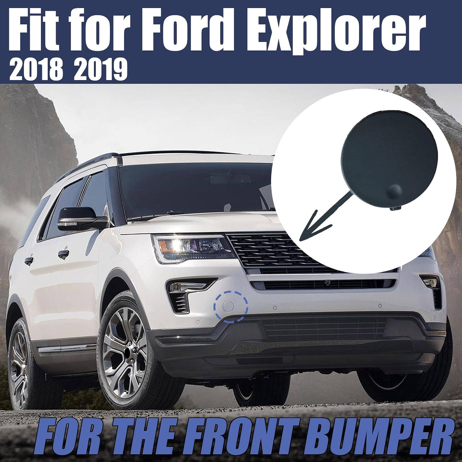 Front Bumper Tow Hook Cover Cap Tow Eye Cap Fit for Ford Explorer 2018-2019, JB5Z-17A900-AB, Unpainted, 1PC