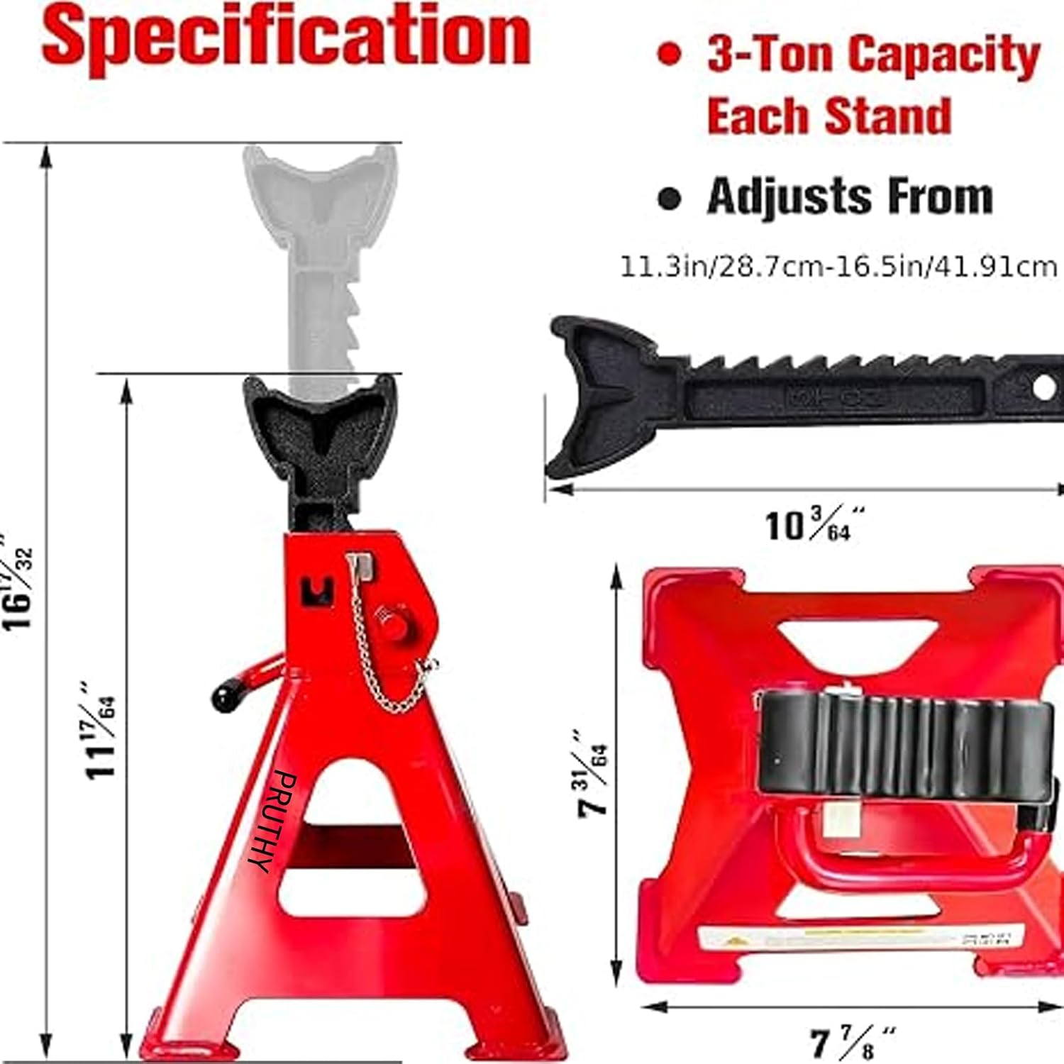 Jack Stands, 3 Ton (6,000 lbs) with Double Locking Pins Capacity Car Jack Stand, Adjustable Height for Lifting SUV Pickup Truck Car and UTV/ATV Heavy Duty Steel Car Lift, 1 Pair Red