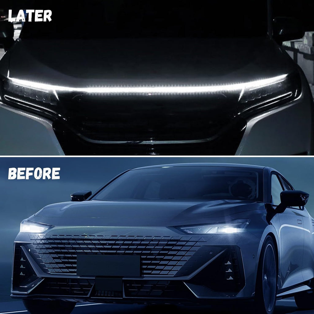Car Hood Light Strip, 71 Inches Waterproof Flexible LED Strip, Dynamic Scan Start Up Car Daytime Running Lights, Universal Auto Exterior Decor Accessories for Most Vehicles (White, 71 Inches)