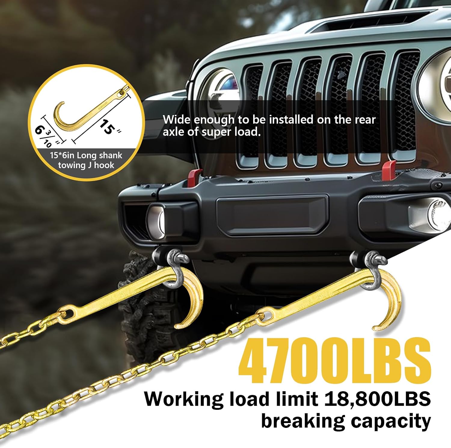 2PCs G80 j Hooks Tow Chain, 5/16" x10' Recovery Tow Hooks Chain 15IN J Hook w/RTJ & Grab Hook, 18800LBS Wrecker Towing Truck Equipment Accessories J Hooks, Bridle Tow Transport Chain