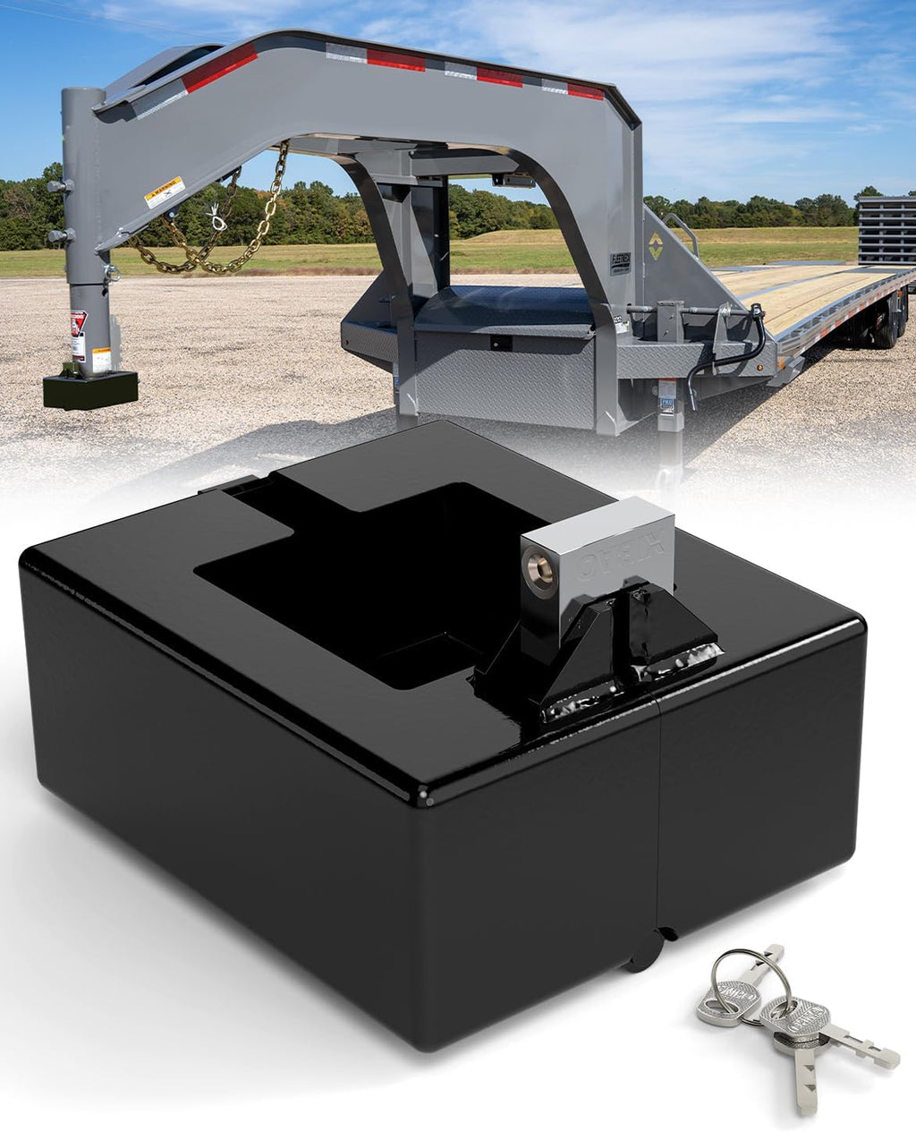 Upgraded Gooseneck Trailer Lock, Gooseneck Locks for Round and Square Trailer Tubes, Heavy Duty Locks for Most 7-Inch Baseboard Couplers - Black