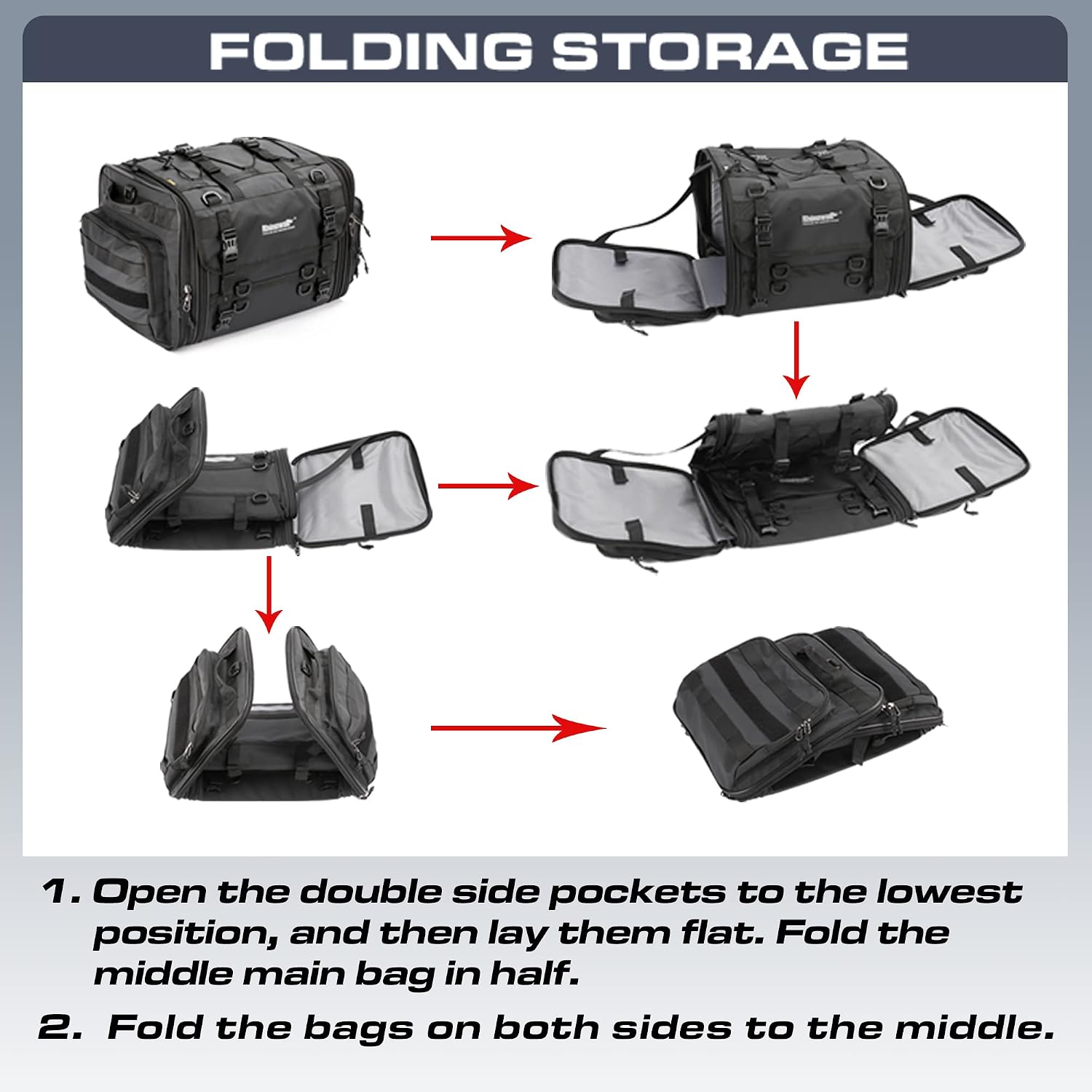 Rhinowalk Motorcycle Tail Bag, Expandable Motorcycle Travel Luggage Bags 60L, Waterproof All-Weather Trunk Rack Bag with Sissy Bar Straps & Helmet Rain Cover-Black