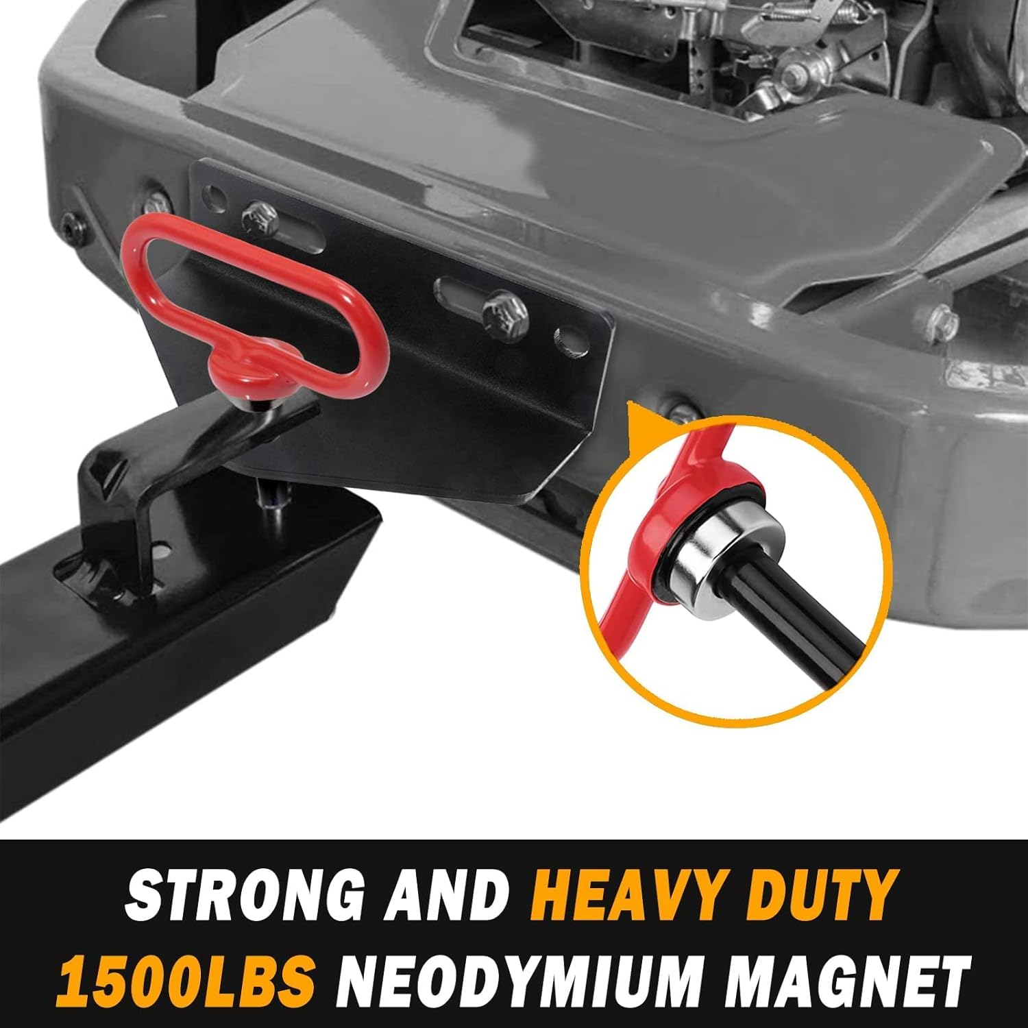 Magnetic Hitch Pin, Lawn Mower Trailer Hitch Pins 1/2 Inch - Strong Heavy Duty Magnet Trailer Gate Pin for Mowers, Lawn Tractors, Towing Cargo, ATV - Simple One Handed Hook On & Off（Red）