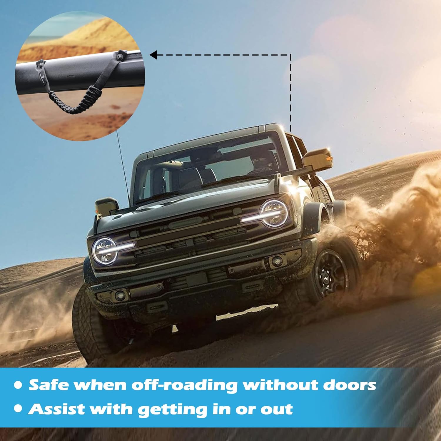 SEVEN SPARTA 4 Pack Roll Bar Grab Handles Compatible with Ford Bronco 2021-2026 2/4 Door, Paracord Grip Handle, Replacement for Bronco Interior Accessories (Not Compatible with Bronco Sport)