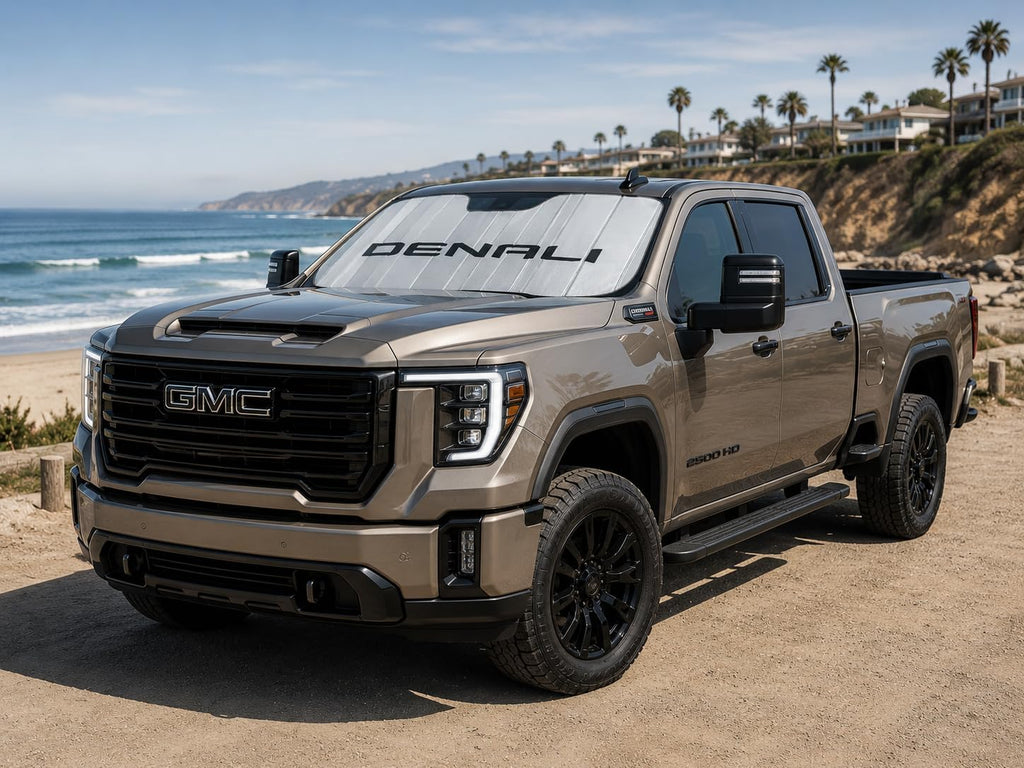 SR1 Performance USA GMC Sierra Denali Windshield Sunshade for 2019-2026 Sierra 1500, 2500HD, 3500HD Denali – Insulated Foldable Accordion Style Silver Custom Fit Sun Shade – Blocks UV Rays