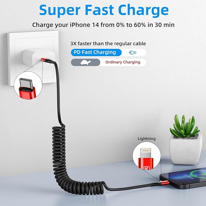 KIYODA USB C to Lightning Cable 6FT 2Pack, Coiled iPhone Charger USB C Fast - Image 2