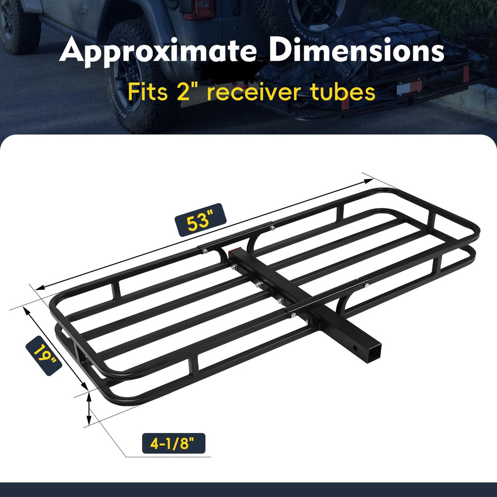 53" x 19" x 5" Hitch Cargo Carrier, 500 Lbs Heavy Duty Trailer Cargo Carrier Basket, Hitch Mount Cargo Carrier with Net, Strap, Tightener, Fits 2" Hitch Receiver for Car SUV Truck Pickup
