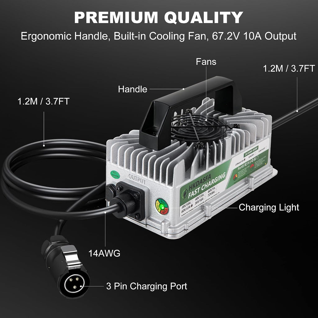 67.2V 10A Rapid Charger for Surron Light Bee X &Segway X260 Sur-Ron Electric Dirt Bike, IP65 Waterproof Battery Power Adapter with Cooling Fan