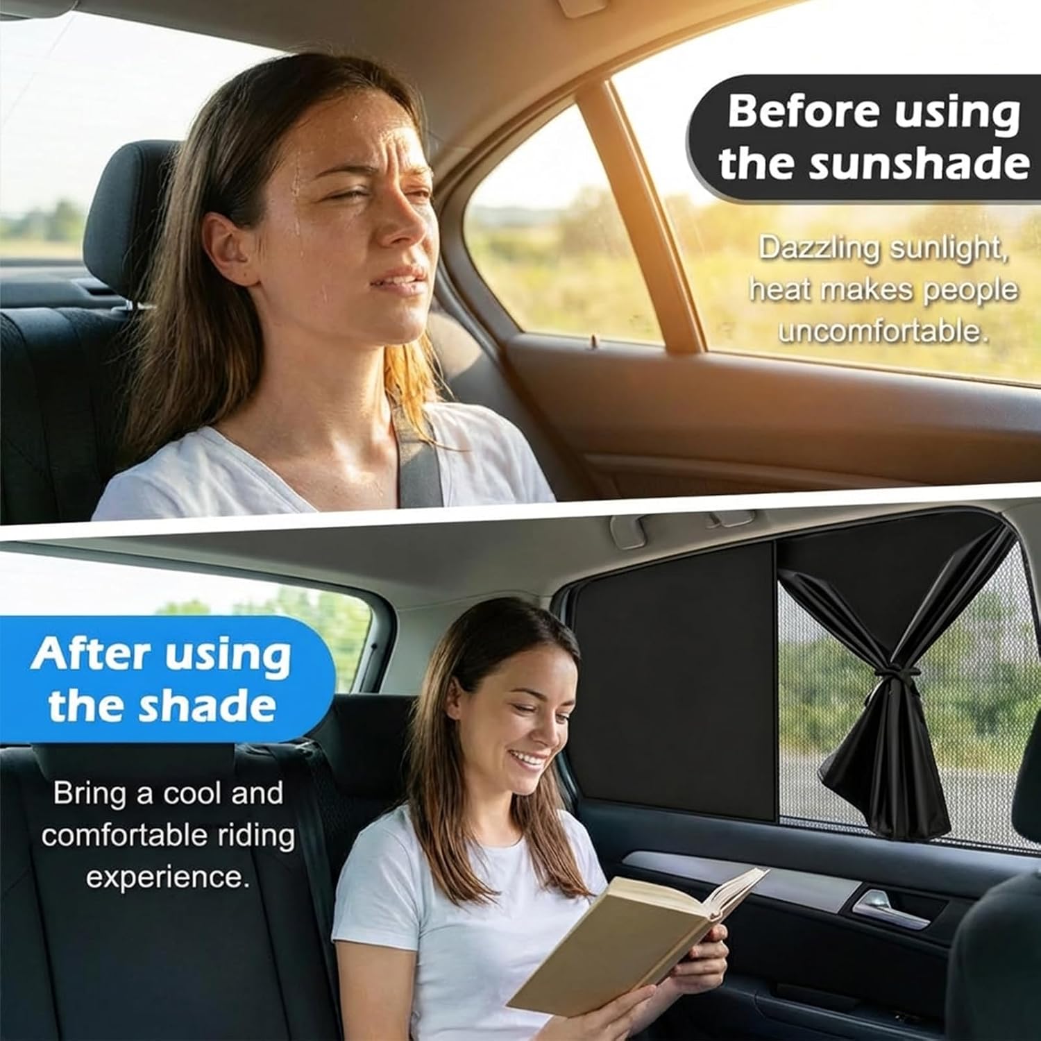 Car Window Shades 2 Pack Magnetic, Dual Layer Blackout & Mesh Sunshade 26.8"x18.5", Rear Side Window Privacy Screen with 10 Magnets, UV Blocking Heat Reduction for Car SUV Truck