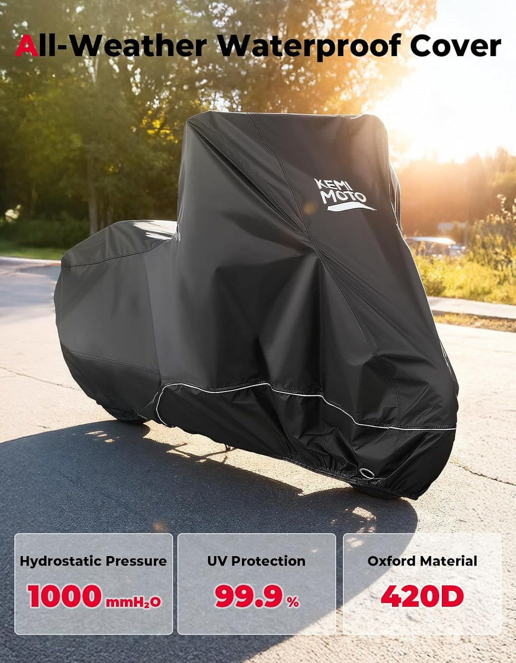 KEMIMOTO Heavy Duty 420D Motorcycle Cover Storage Bag Fit Waterproof Fit for Rebel300 500 1100 Sportster Iron 883 Shadow Vulcan S Boulevard S40 Outdoor All Weather Rain Snow Dust UV Cover & Lock Hole