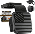 2" Hitch Cover with Retention Ring, CAR-WASH-Safe, Aluminum Flag Emblem, UV-Resistant Rubber Body Formulated to Prevent Cracking in Summer, Patriotic Hitch Plug (Black)