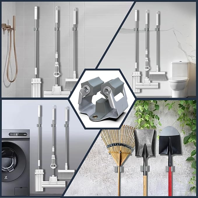 3-H 12 Pack Mop and Broom Holder Big Size Hanging 1 KG Extra, Broom Hanger Wall - Image 3