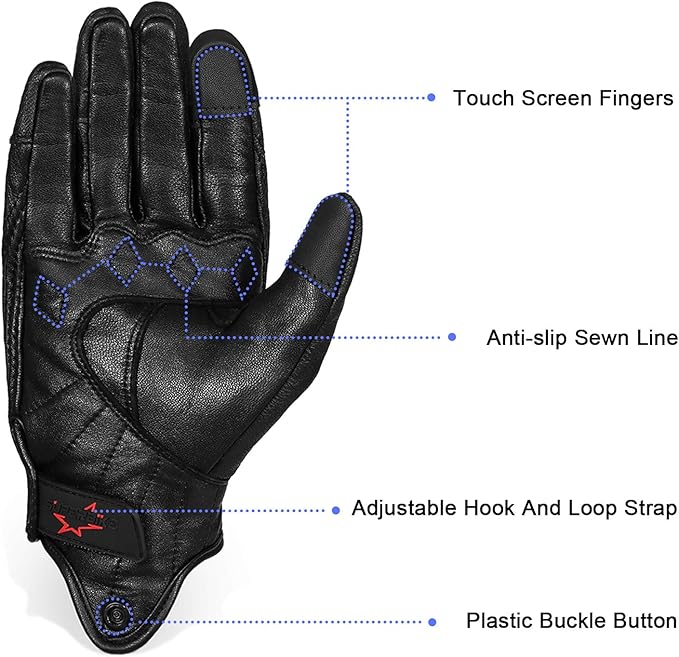 Full finger Goat Skin Leather Touch Screen Motorcycle Gloves Men/Women S - Image 3