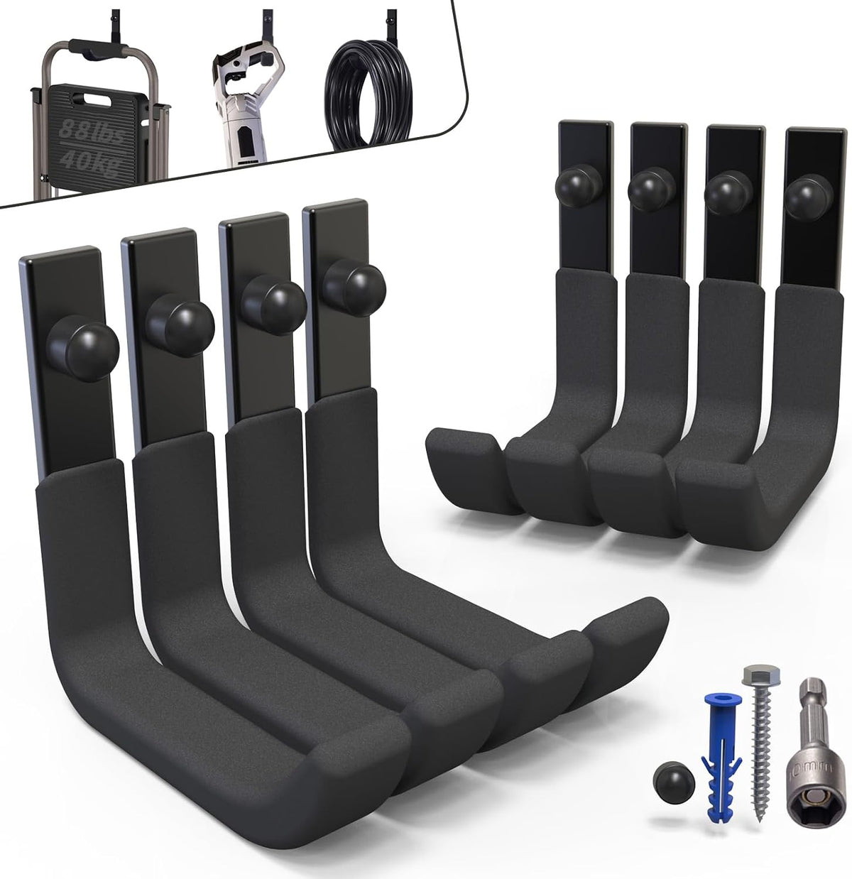 4 inch garage hooks heavy duty, utility wall, main product view