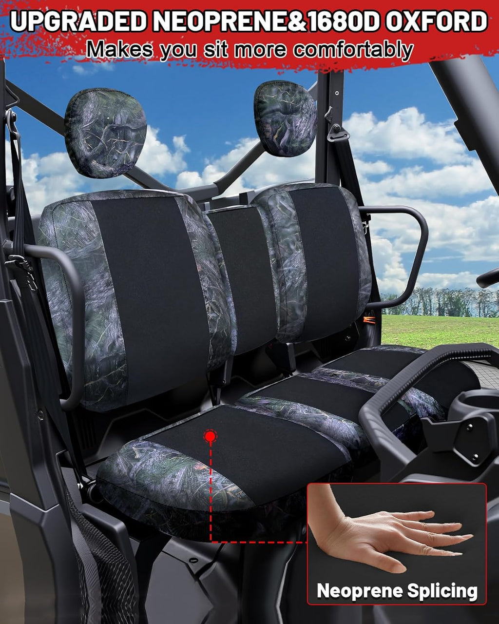 StarknightMT UTV Seat Cover Upgraded Neoprene Seat Covers Compatible with Can Am Defender DPS MAX 6X6 PRO 2016-2025 Split Bench Seat Covers Waterproof Dustproof Accessories Camouflage