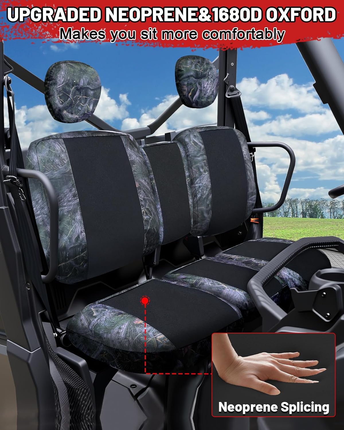 StarknightMT UTV Seat Cover Upgraded Neoprene Seat Covers Compatible with Can Am Defender DPS MAX 6X6 PRO 2016-2025 Split Bench Seat Covers Waterproof Dustproof Accessories Camouflage