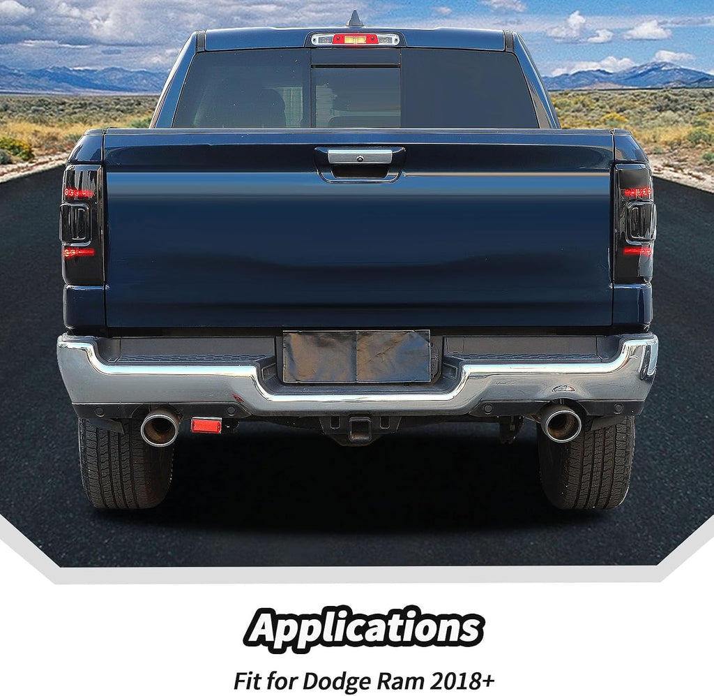 JeCar Smoked Tail Light Cover Trim Guards for 2019-2024+ Dodge Ram