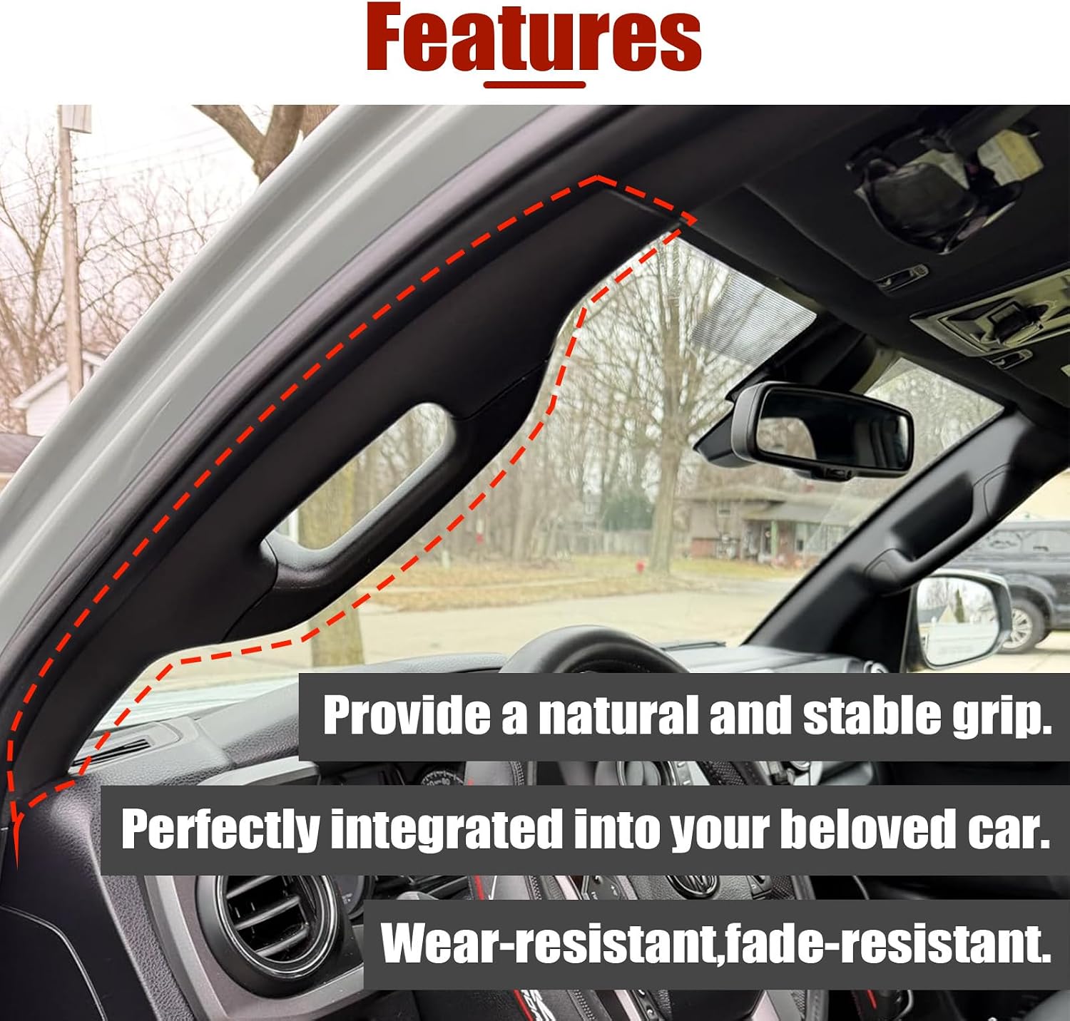 A-Pillar Grab Handle for Toyota Tacoma 3rd Gen 2016-2023 Black | Driver side A-pillar handle for Toyota Tacoma 2016–2023. OEM-style texture matches factory passenger side