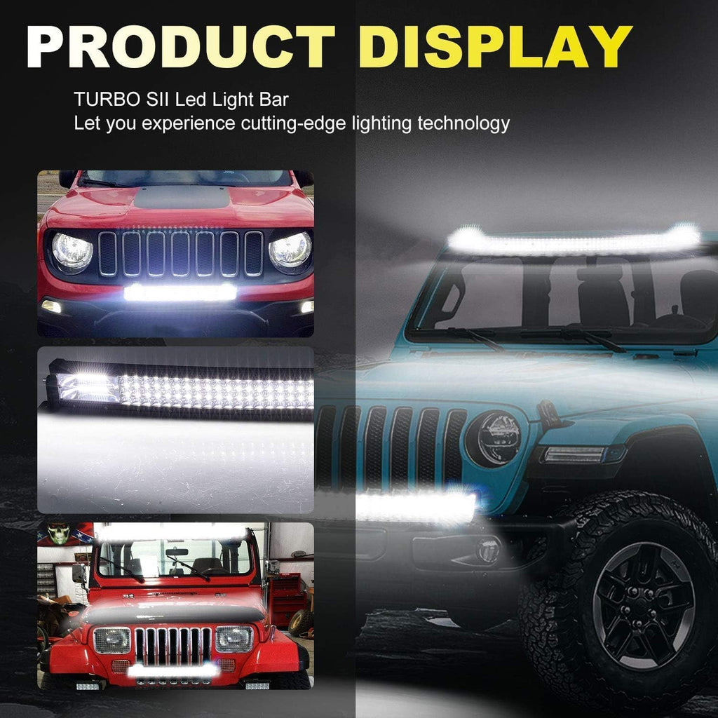 led light bar 3-row 50inch curved+ 2x4'' amber/white, front angle view