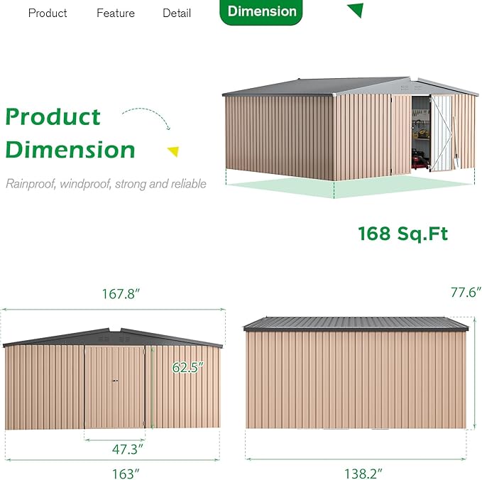 U-MAX Storage Shed 14x12 Outdoor Shed, Large Metal Outside Storage Garden Sheds - Image 2