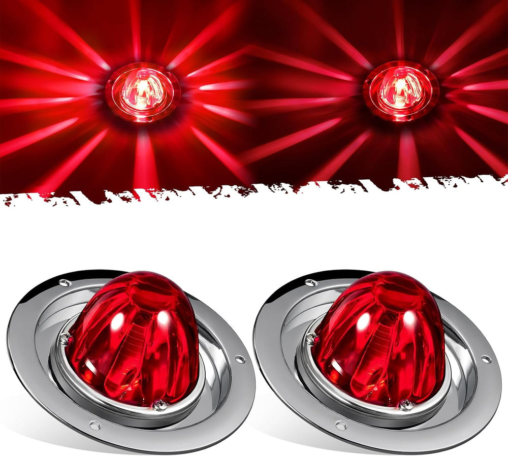 Partsam 2Pcs Red Glass Lens Watermelon Lights Kit LED Stop Turn Tail Lights w...